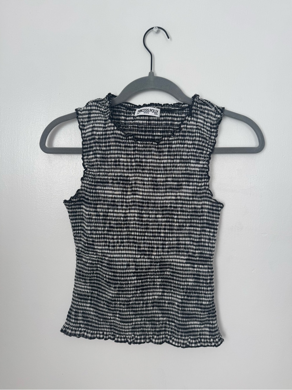 Princess Polly Black & White Smocked Ribbed Tank